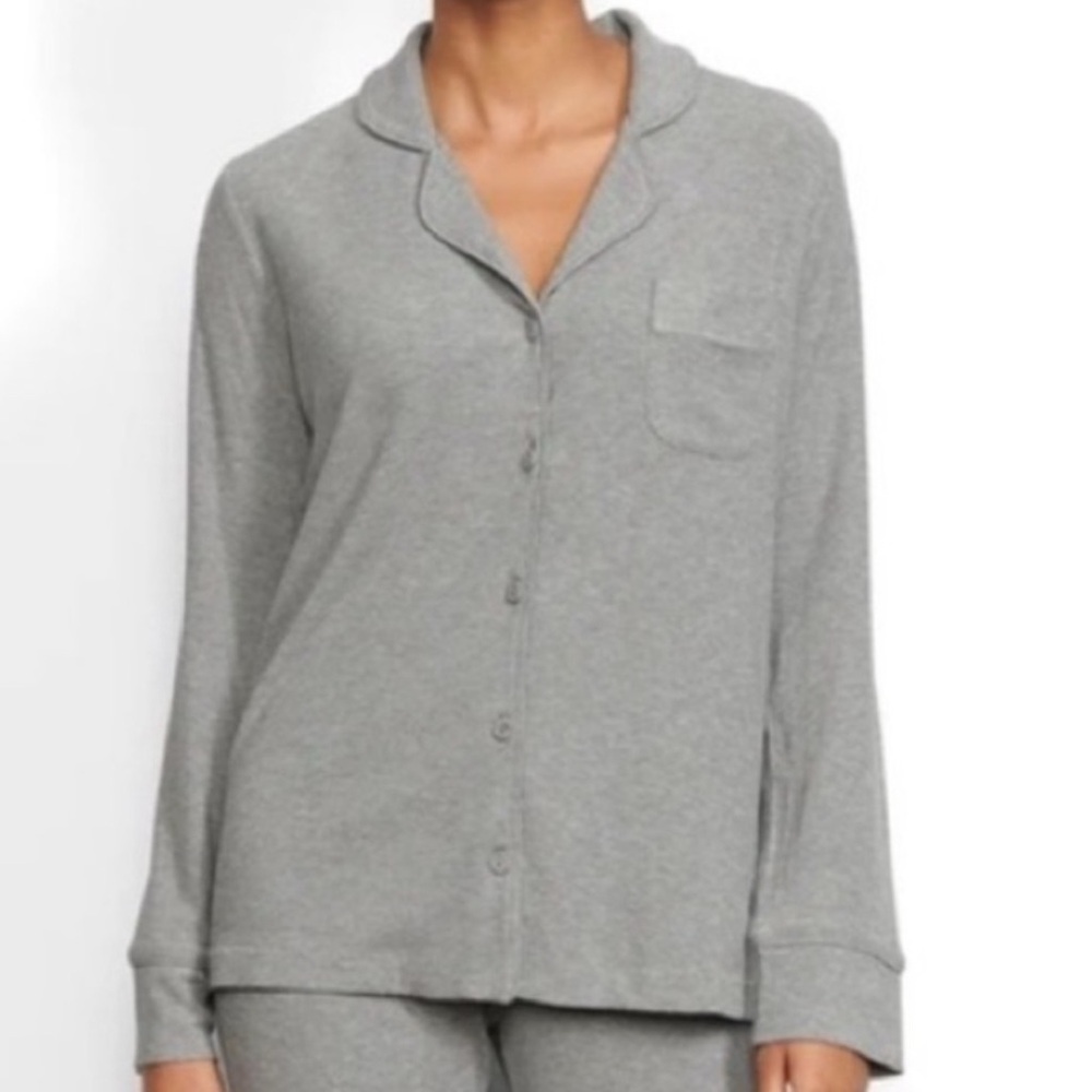 SKIMS Gray Ribbed Pajama Top Relaxed Fit